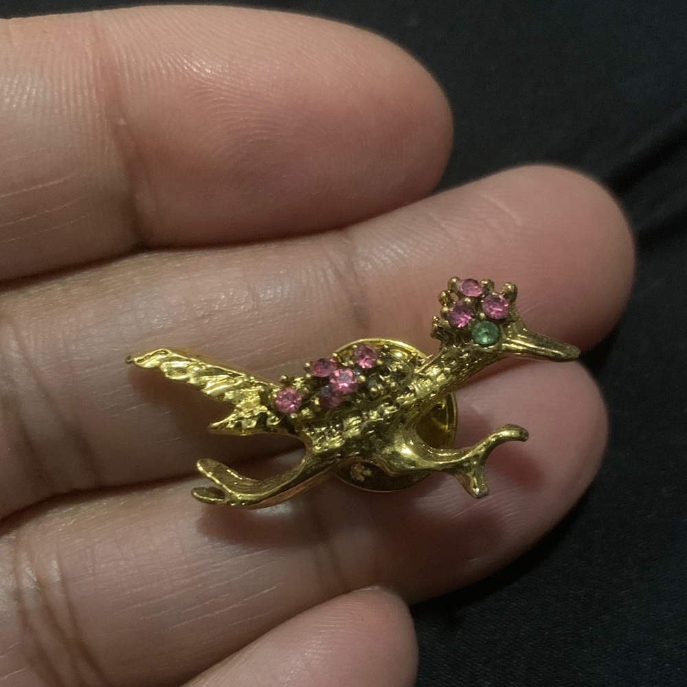 Gold and Pink Bird Brooch